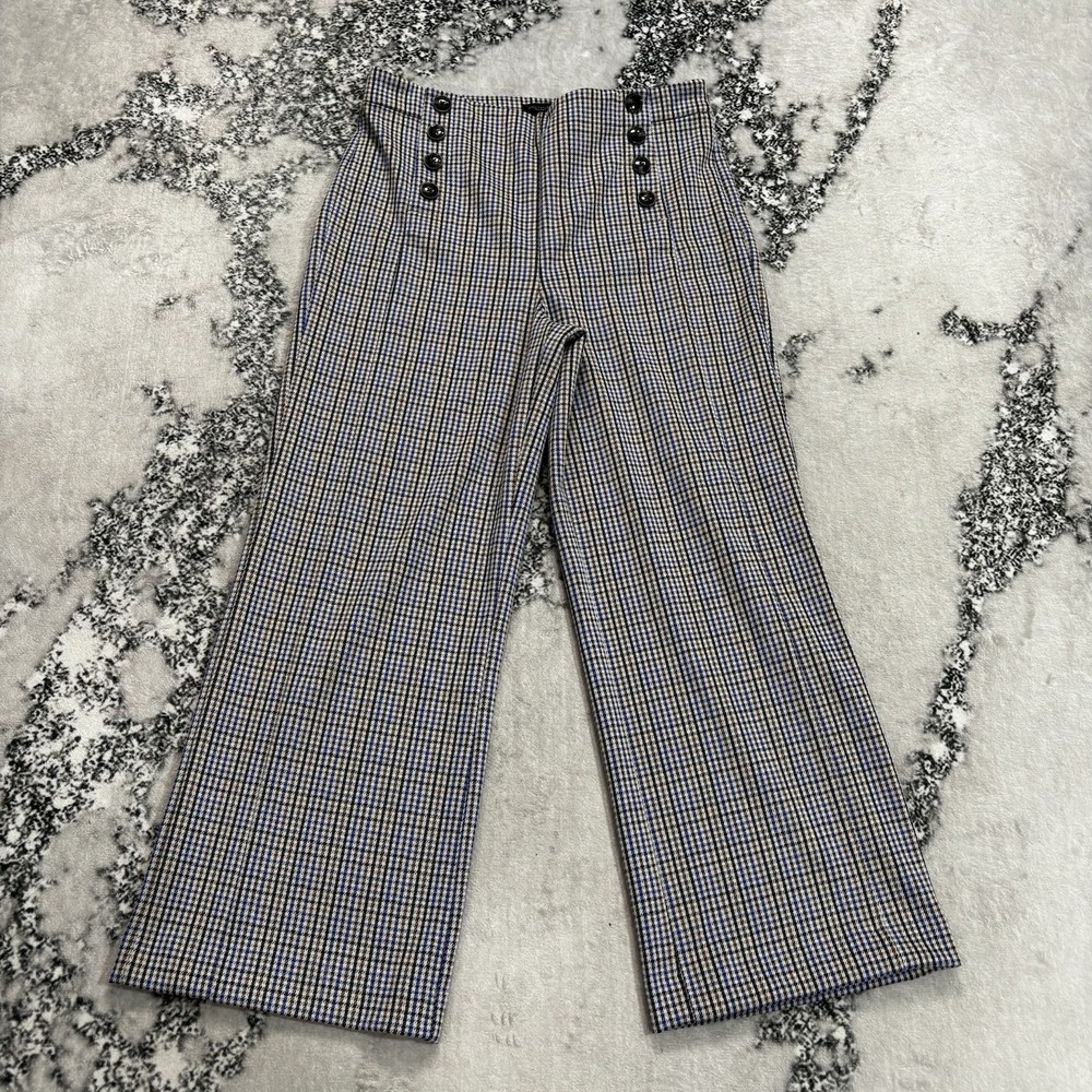 Ann Taylor Factory Womens Plaid Sailor Button High Rise Wide Leg Pants Size 8
